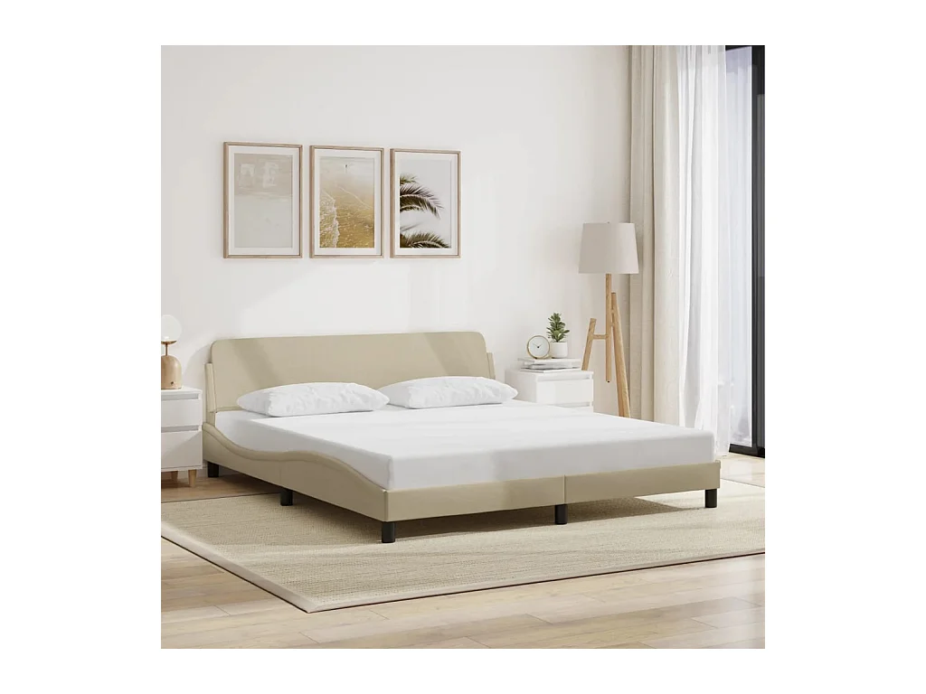 Lit double + tête de lit Crème 180 x 200 cm Tissu FR27008