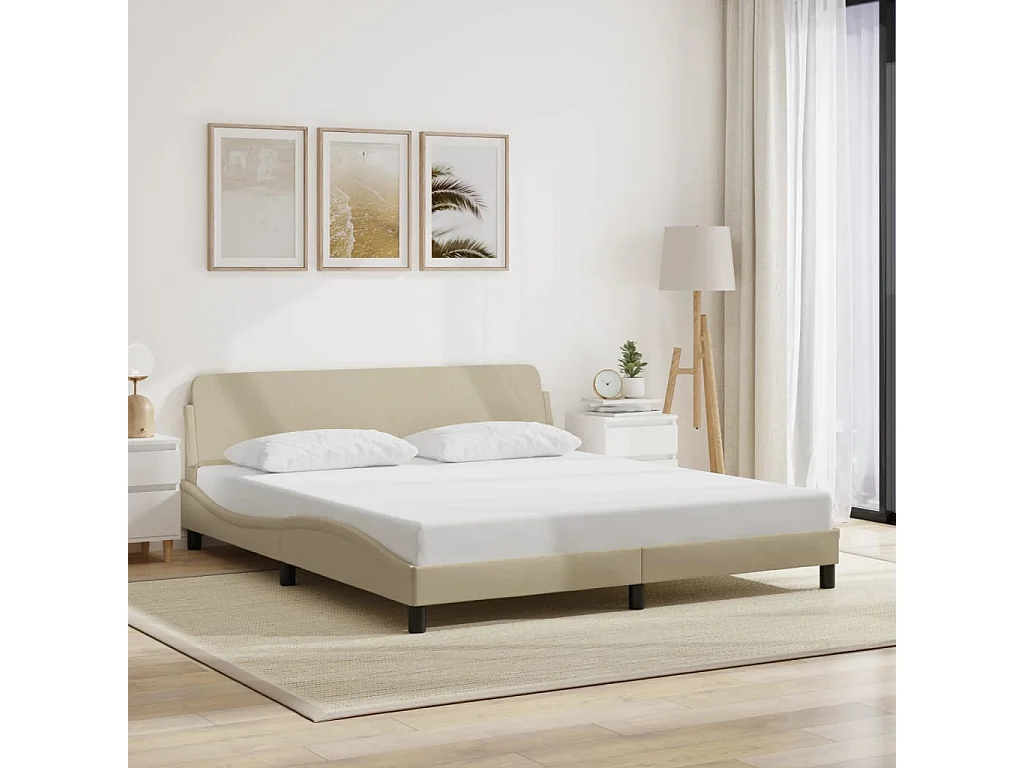 Cama matrimonial- 180x200 cm con cabecero de tela color crema ES772121