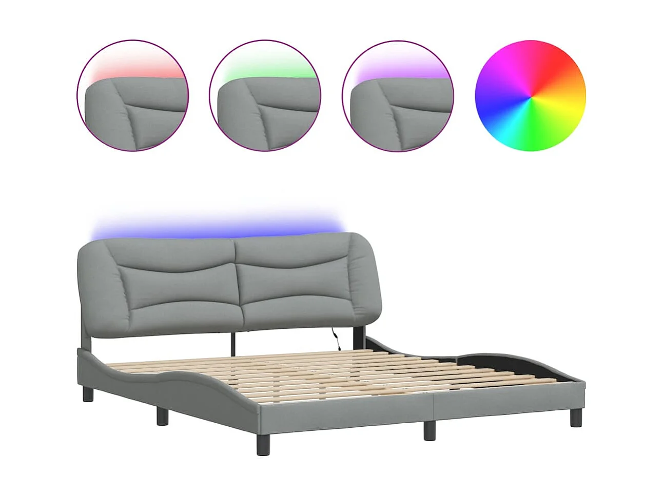 Lit double avec lumières LED gris clair 180x200 cm tissu FR41088