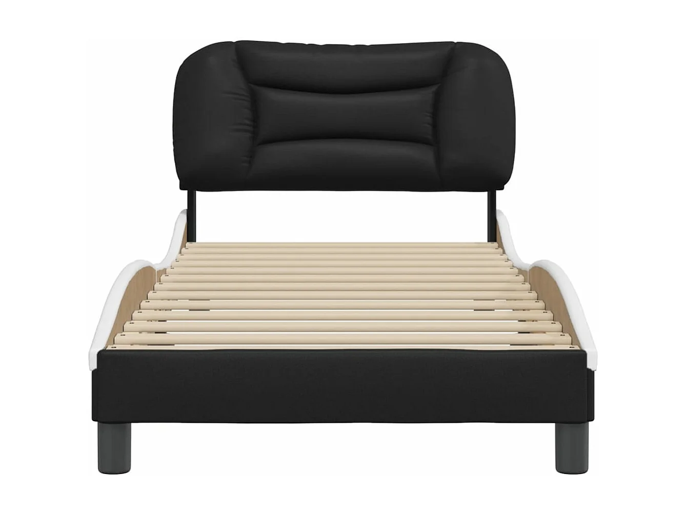 Lit simple + tête de lit noir et blanc 90x190cm similicuir FR74447