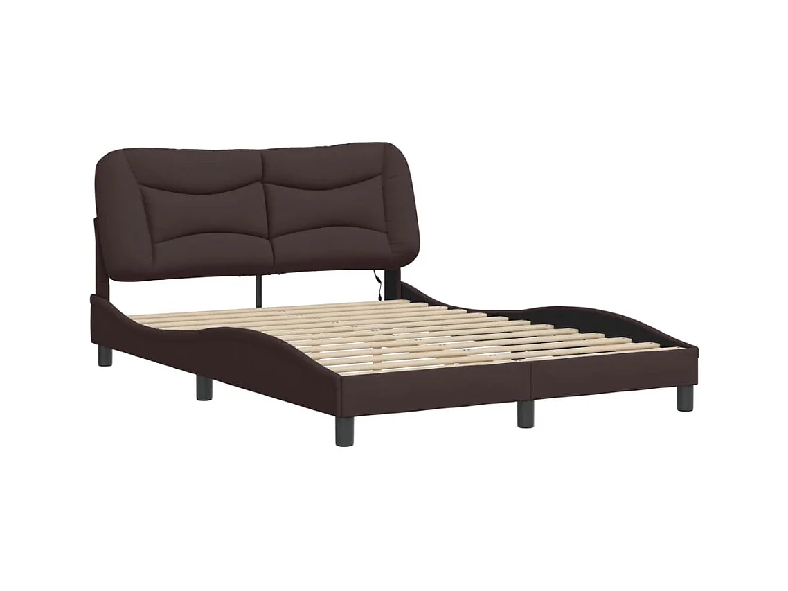 Cama c/ luzes LED 140x200cm tecido castanho-escuro PT407936