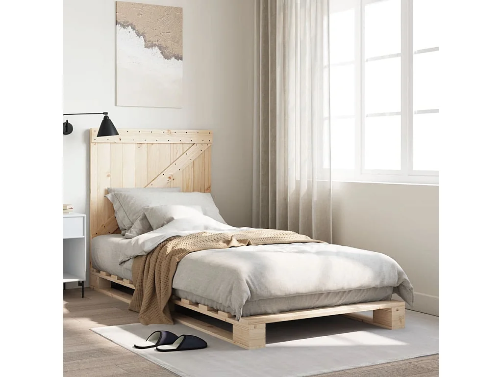 Cama individual- 90x200 cm con cabecero madera maciza de pino ES380016