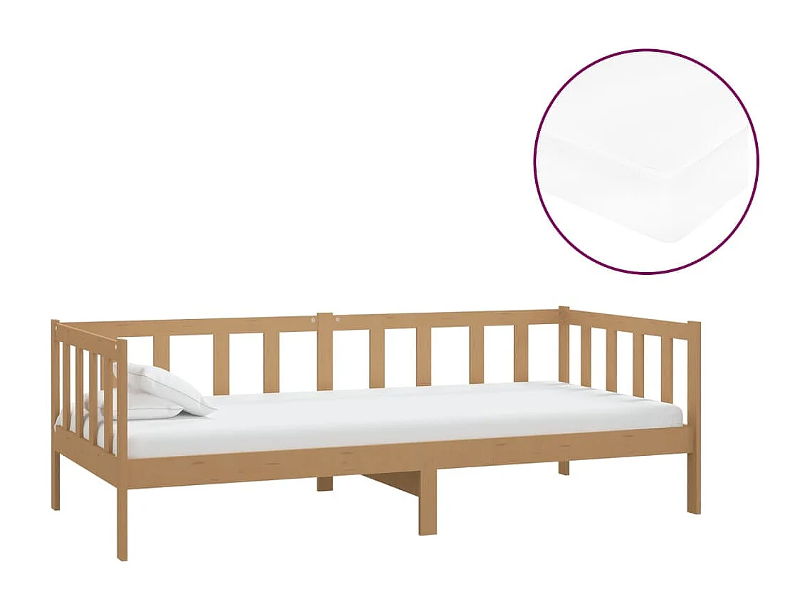 Lit de repos + matelas 90x200cm Marron miel Bois de pin massif FR75420