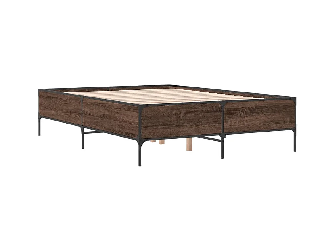 Lit double chêne marron 140x190 cm bois d'ingénierie et métal FR91091