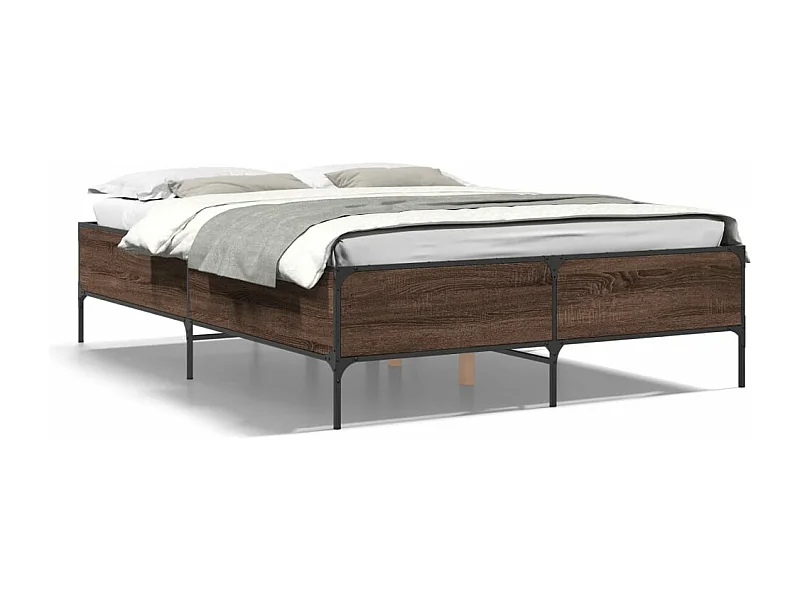 Lit double chêne marron 140x190 cm bois d'ingénierie et métal FR91091