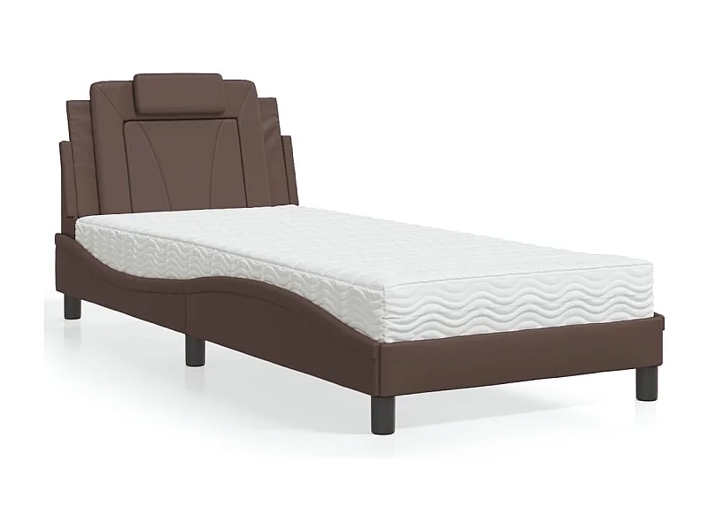 Cama com colchão 90x200 cm couro artificial castanho PT950585