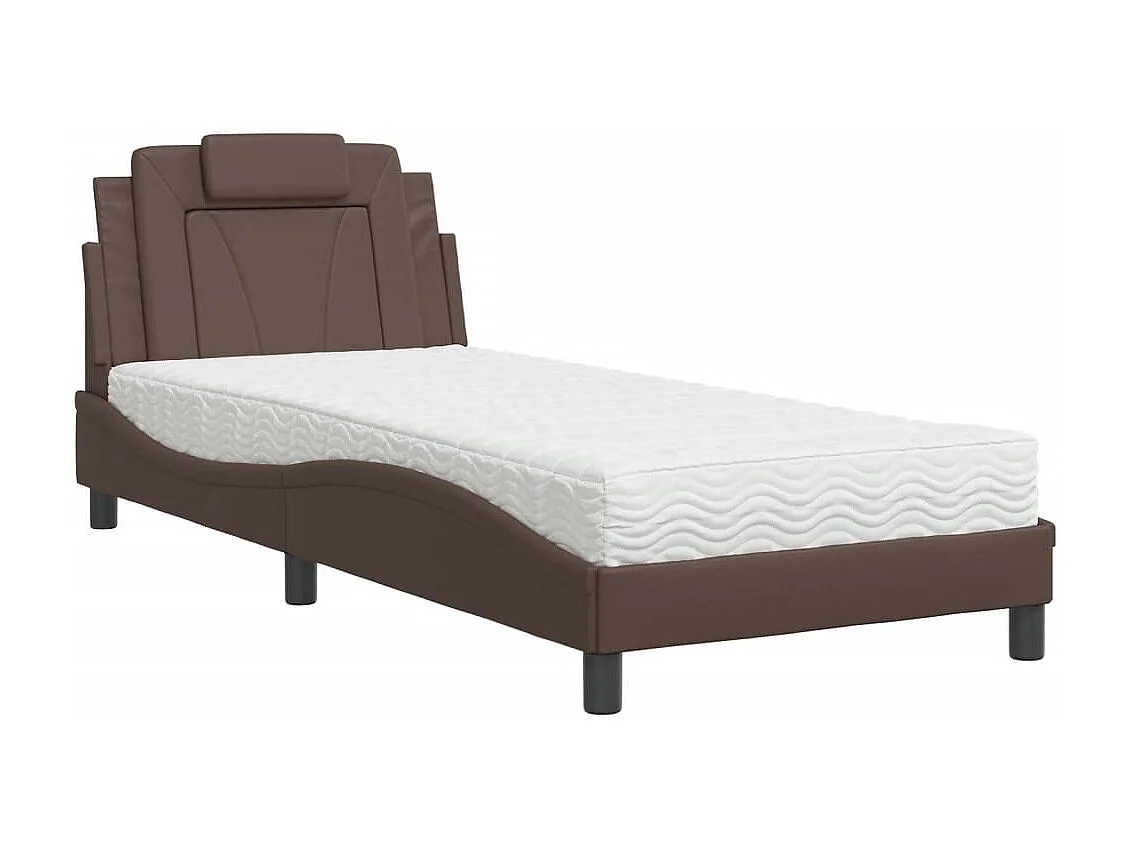 Cama com colchão 90x200 cm couro artificial castanho PT950585