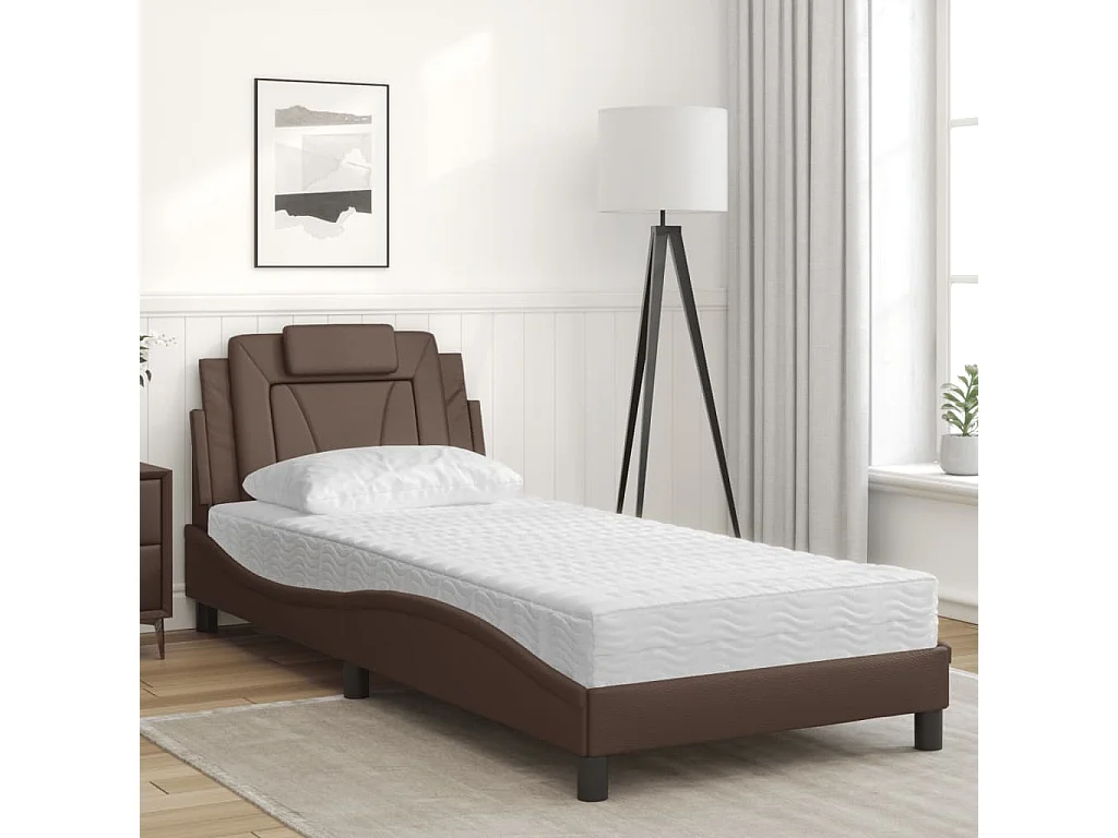 Cama com colchão 90x200 cm couro artificial castanho PT950585