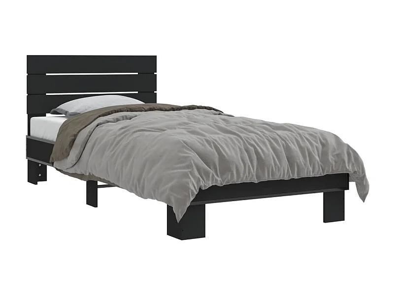 Bedframe bewerkt hout en metaal zwart 90x200 cm BE581179