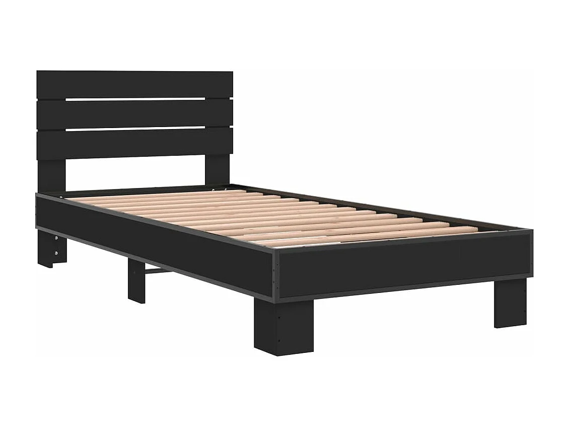 Lit simple noir 90x200 cm bois d'ingénierie et métal FR37946