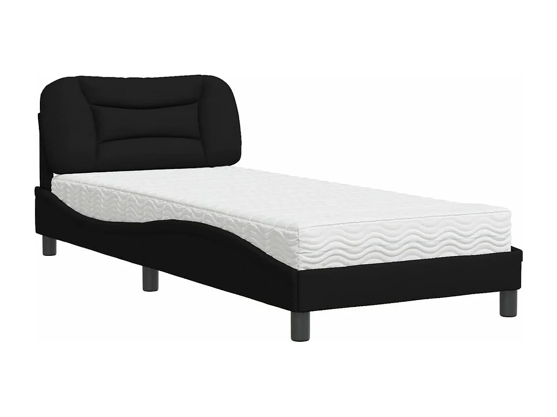 Lit adulte + matelas noir 90x200 cm tissu FR64247