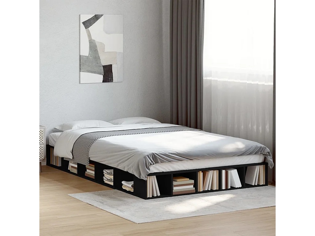 Cama matrimonial- 120x200 cm madera de ingeniería negra ES425406