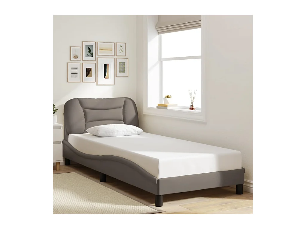 Lit simple + tête de lit Taupe 90x190 cm Tissu FR32074