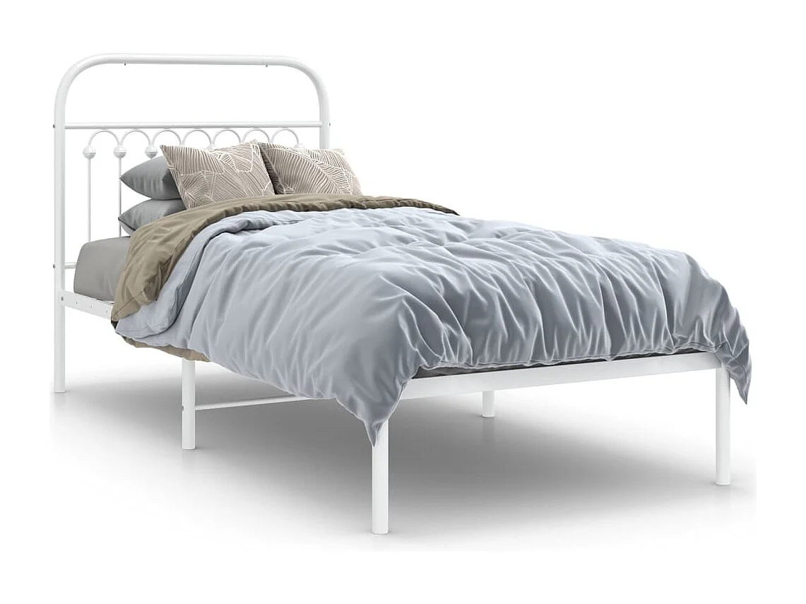 Bedframe met hoofdbord metaal wit 90x200 cm BE351838