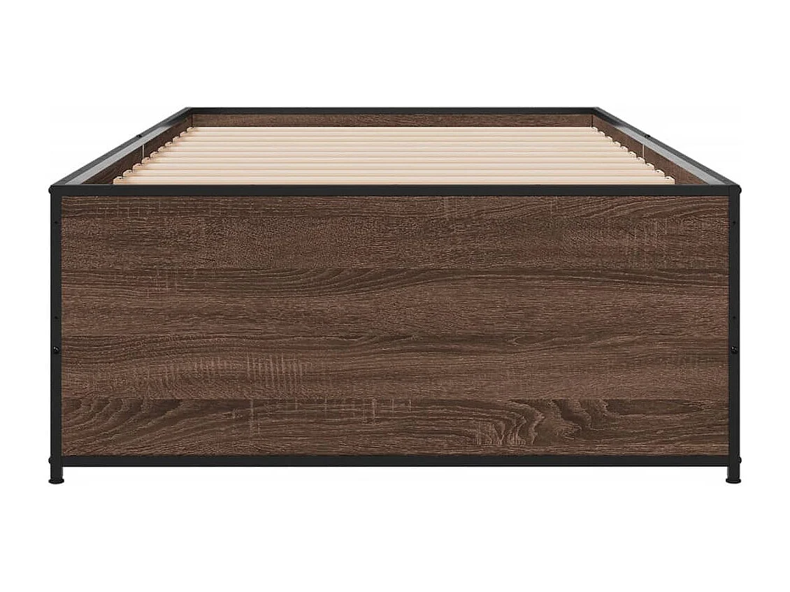 Lit simple chêne marron 90x190 cm bois d'ingénierie et métal FR92276