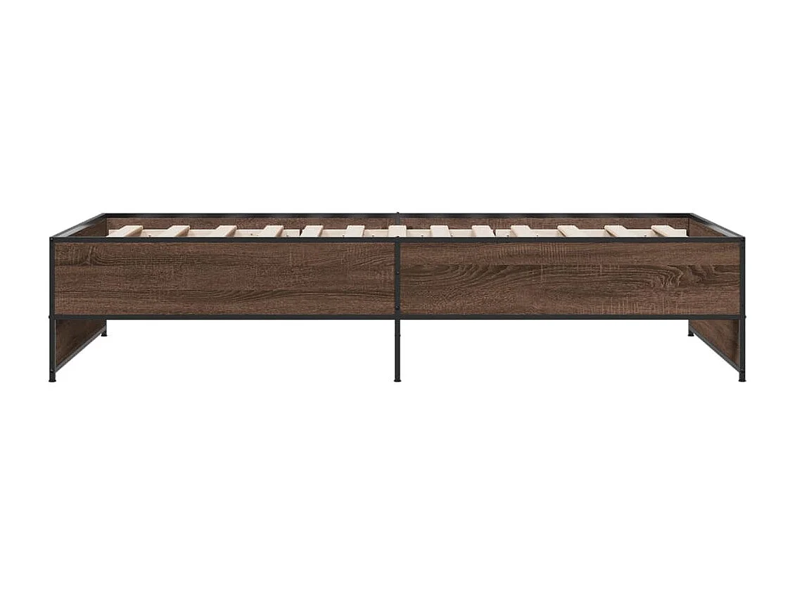 Lit simple chêne marron 90x190 cm bois d'ingénierie et métal FR92276