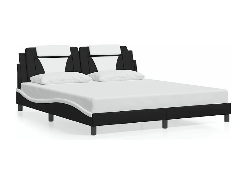 Cama c/ cabeceira couro artificial preto e branco PT985747