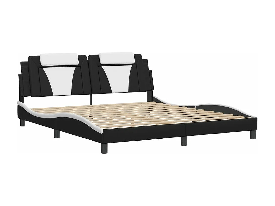Bedframe met hoofdbord kunstleer zwart en wit 180x200 cm BE844331