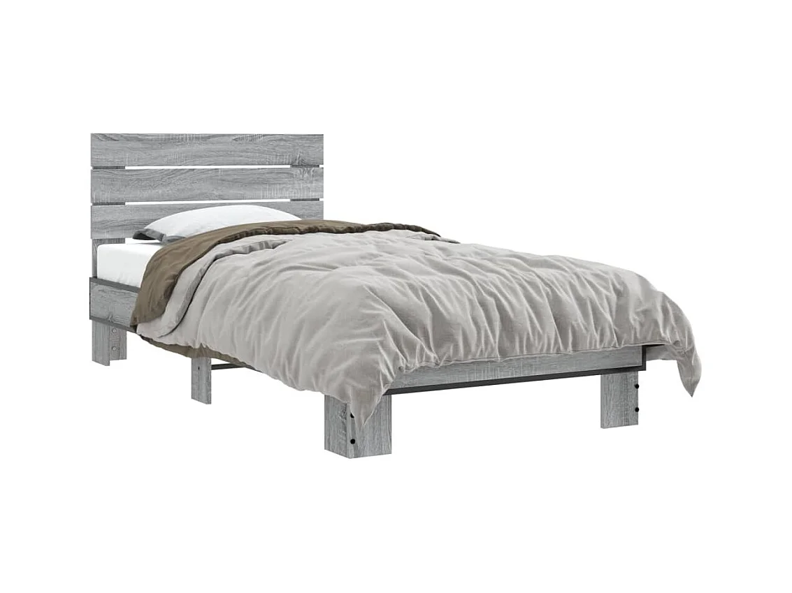 Lit simple sonoma gris 75x190 cm bois d'ingénierie et métal FR88621