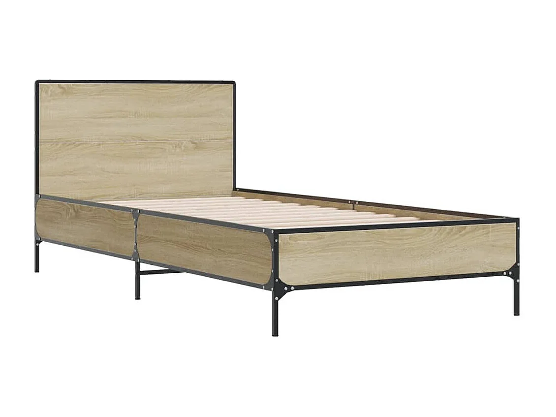 Lit simple chêne sonoma 100x200 cm bois d'ingénierie et métal FR84932
