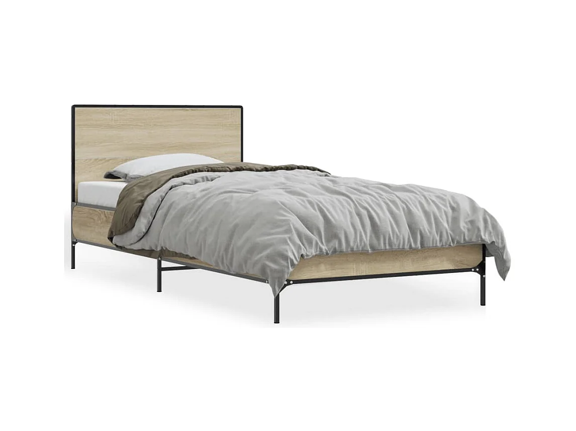 Cama derivados de madeira e metal carvalho sonoma PT522263
