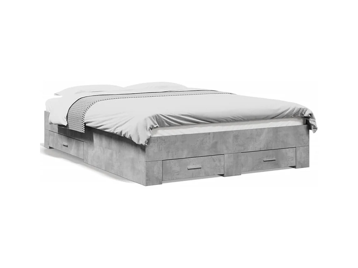 Lit double et tiroirs gris béton 140x190 cm bois d'ingénierie FR44456