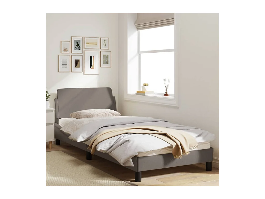 Lit simple + tête de lit Taupe 90x200 cm Tissu FR82081