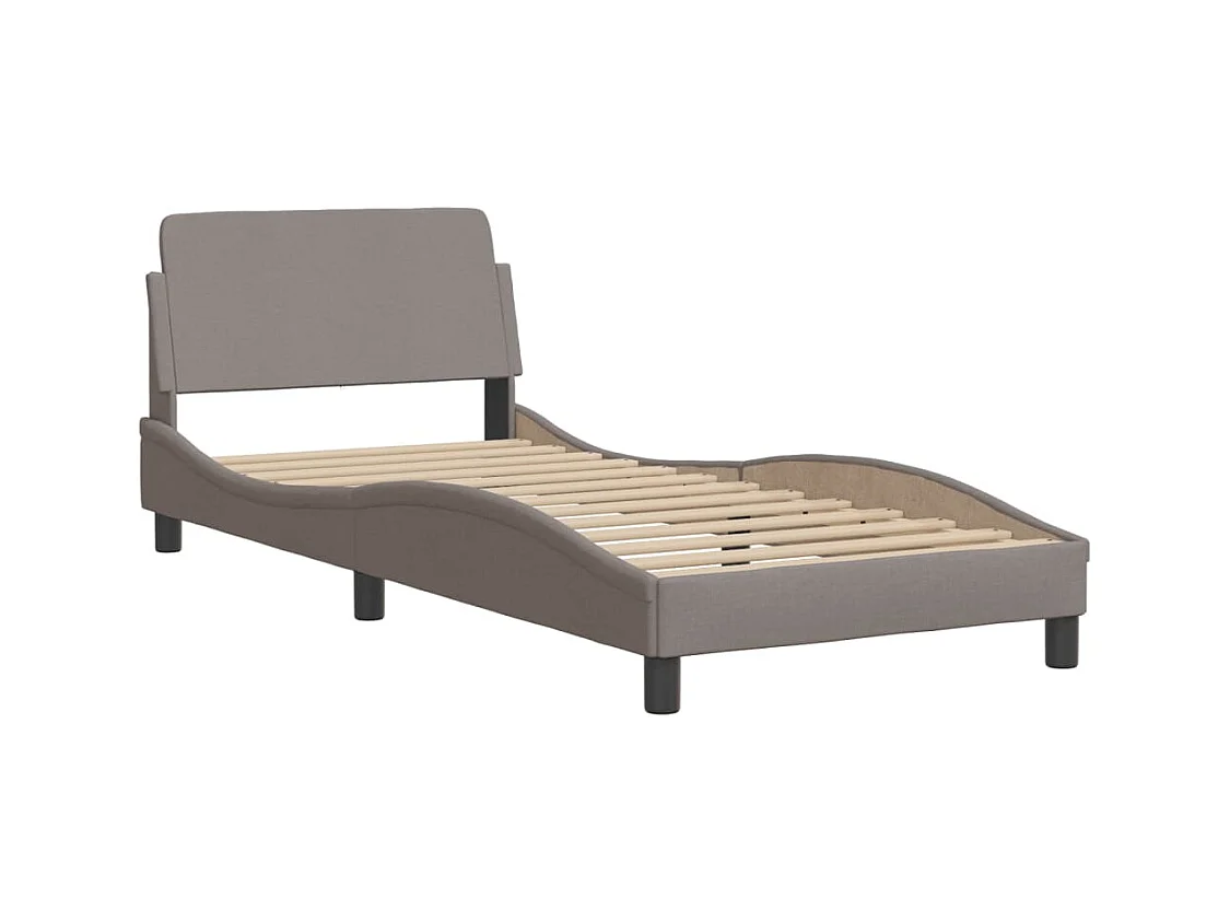 Cama individual- 90x200 cm con cabecero de tela gris taupe ES130410