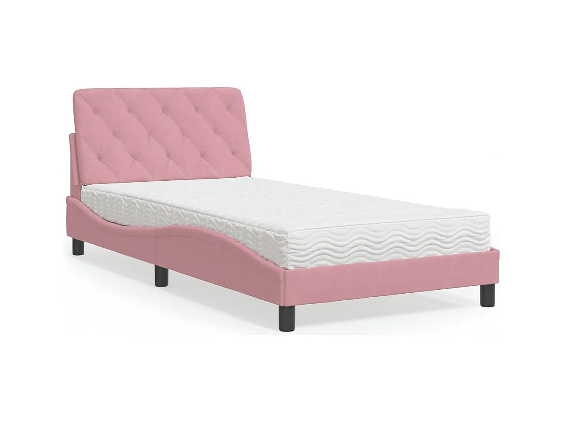 Lit adulte + matelas rose 100x200 cm velours FR93196