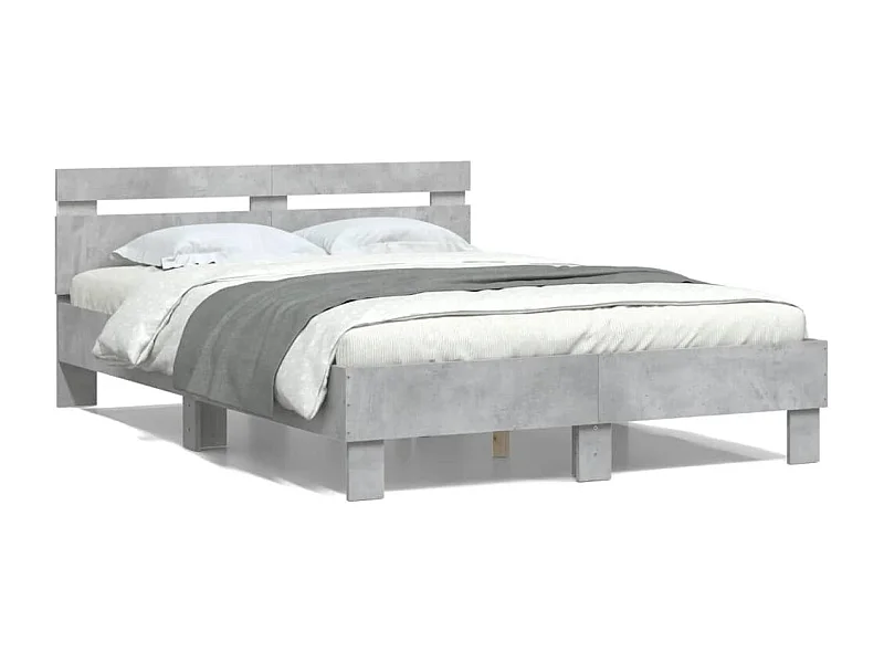 Cama cabeceira e luzes LED 135x190cm cinzento cimento PT476816