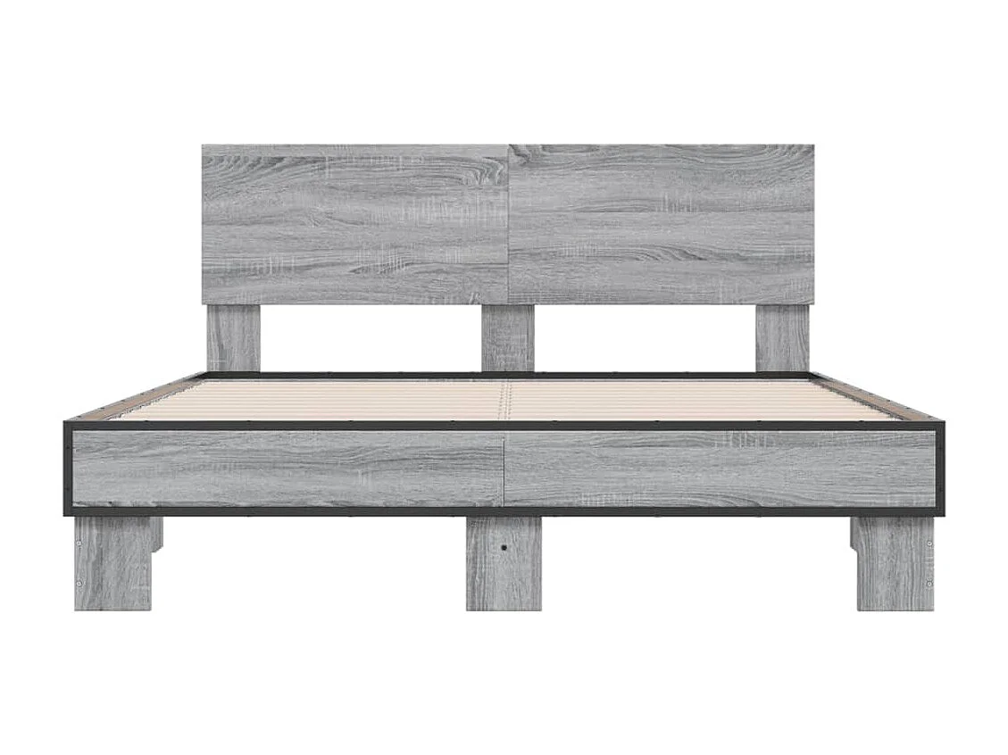 Lit double sonoma gris 135x190 cm bois d'ingénierie et métal FR62819