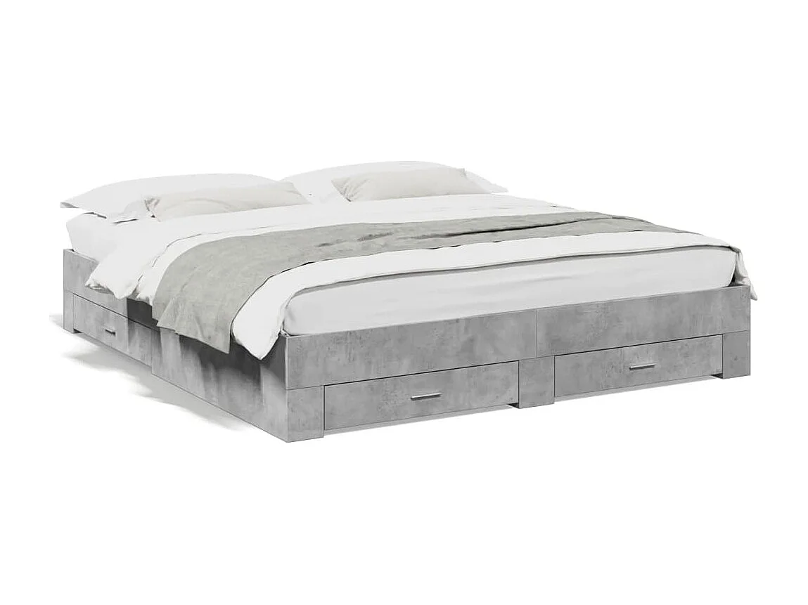 Cama 200x200 cm con cajones madera ingeniería gris hormigón ES412585