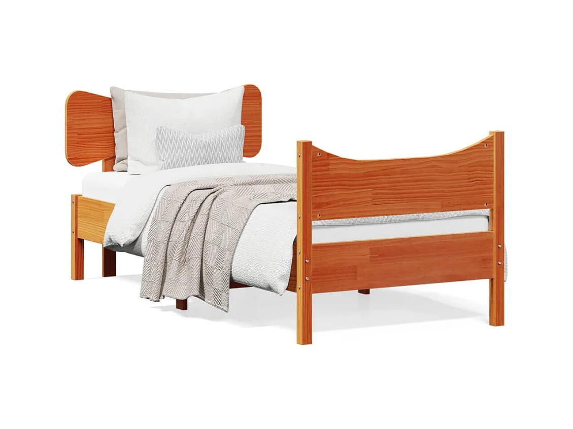 Bedframe met hoofdbord massief grenenhout wasbruin 75x190 cm BE778343