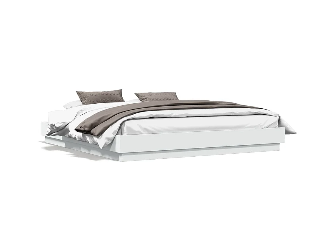 Lit double blanc 200x200 cm bois d'ingénierie FR28959