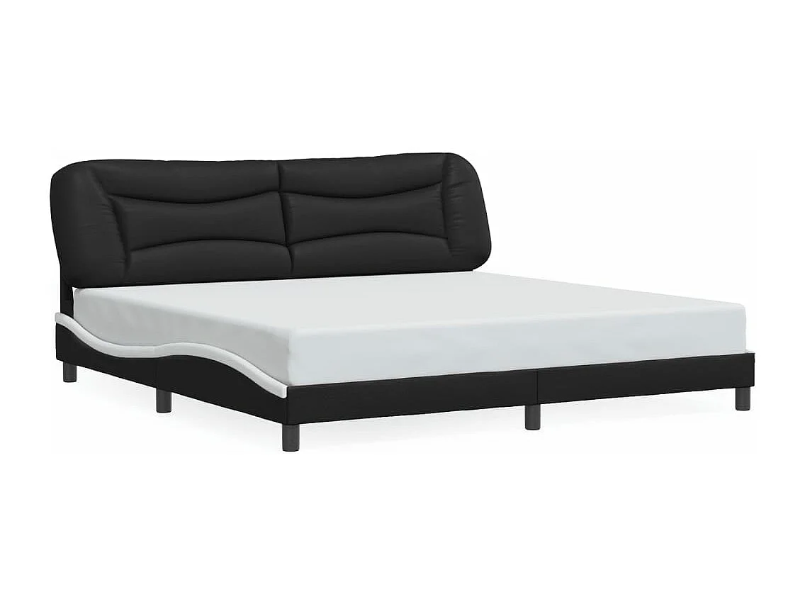 Cama individual- con cabecero cuero sintético negro y blanco ES887157