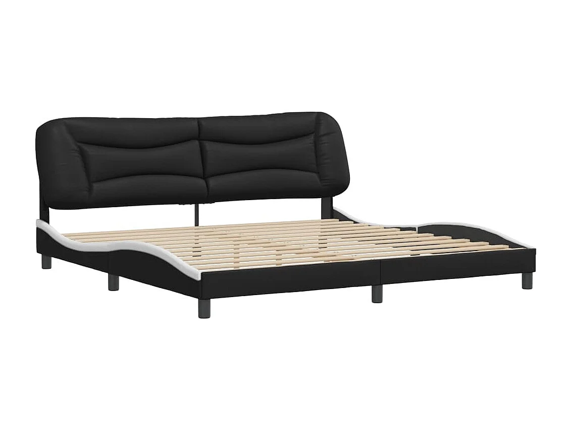 Cama individual- con cabecero cuero sintético negro y blanco ES887157