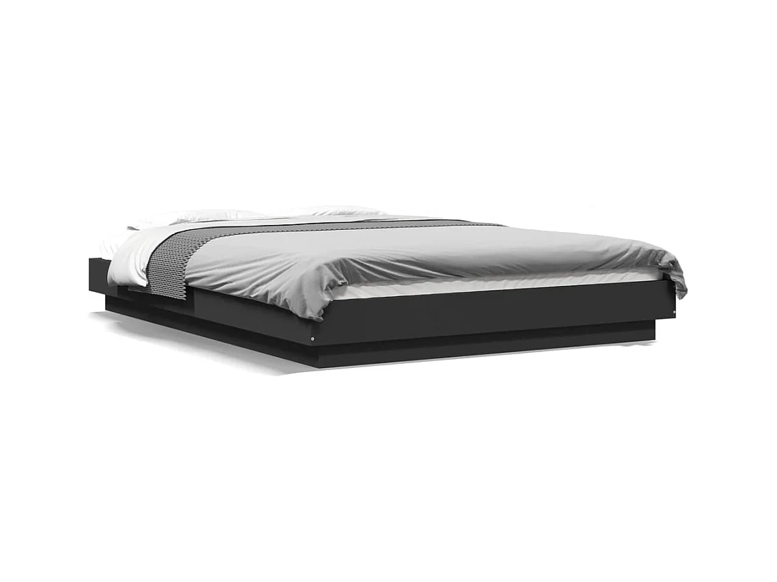 Cama 120x190cm - con luces LED madera ingeniería negro ES574683
