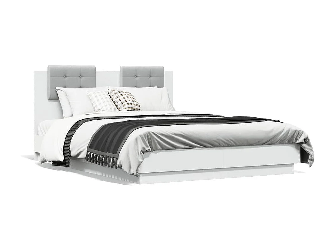 Lit double + tête de lit blanc 120x190cm bois d'ingénierie FR87190