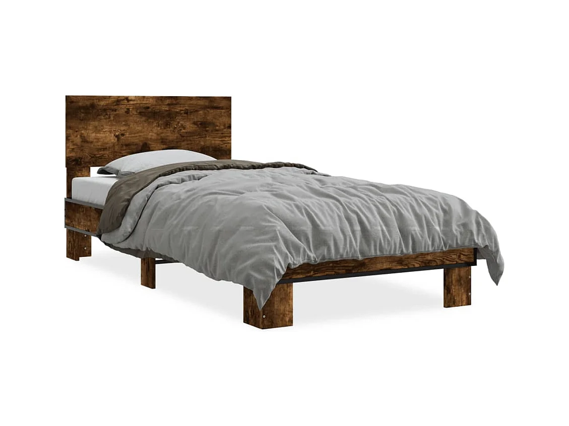 Cama derivados de madeira e metal carvalho fumado PT397249