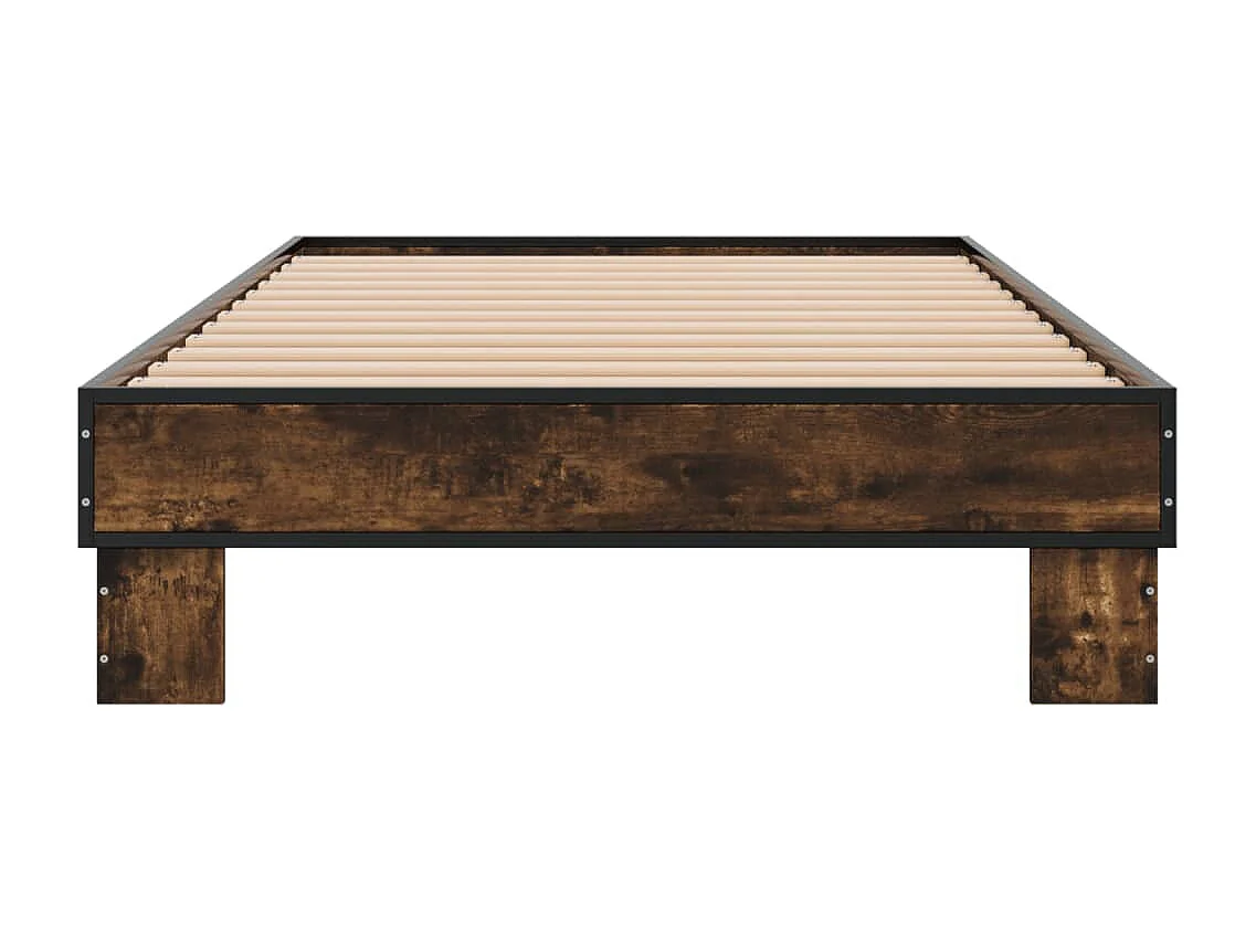Lit simple chêne fumé 100x200 cm bois d'ingénierie et métal FR11525