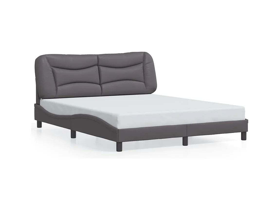 Lit double + tête de lit Gris 160x200 cm Similicuir FR46205