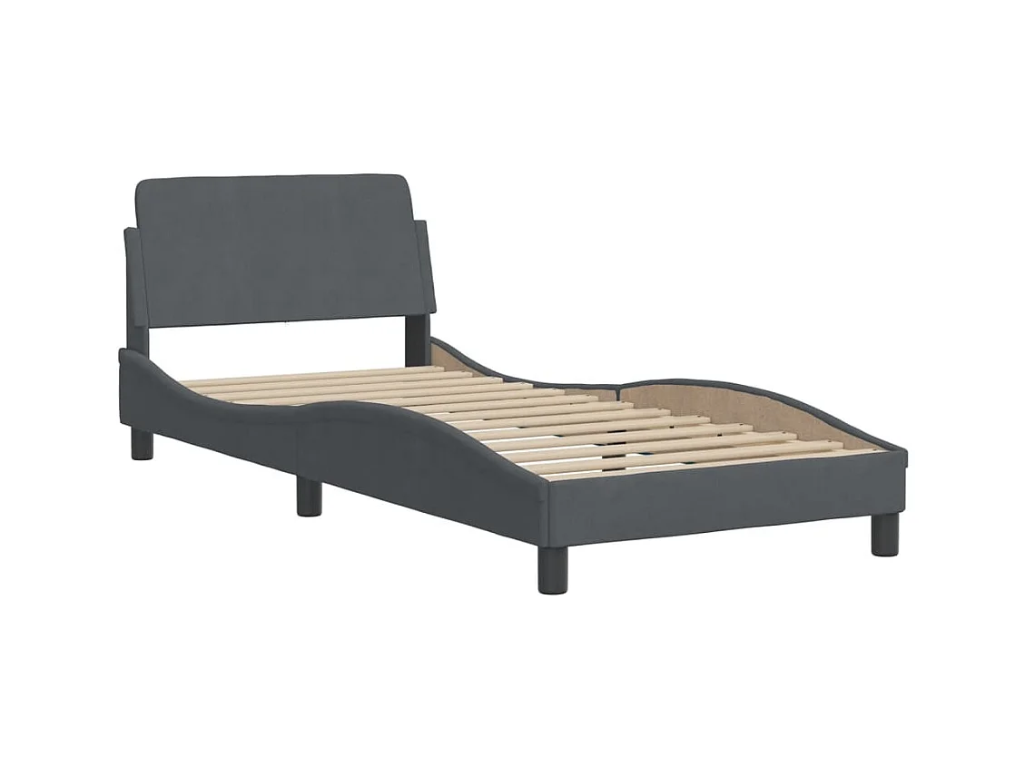 Lit adulte + matelas gris foncé 90x190 cm velours FR69412