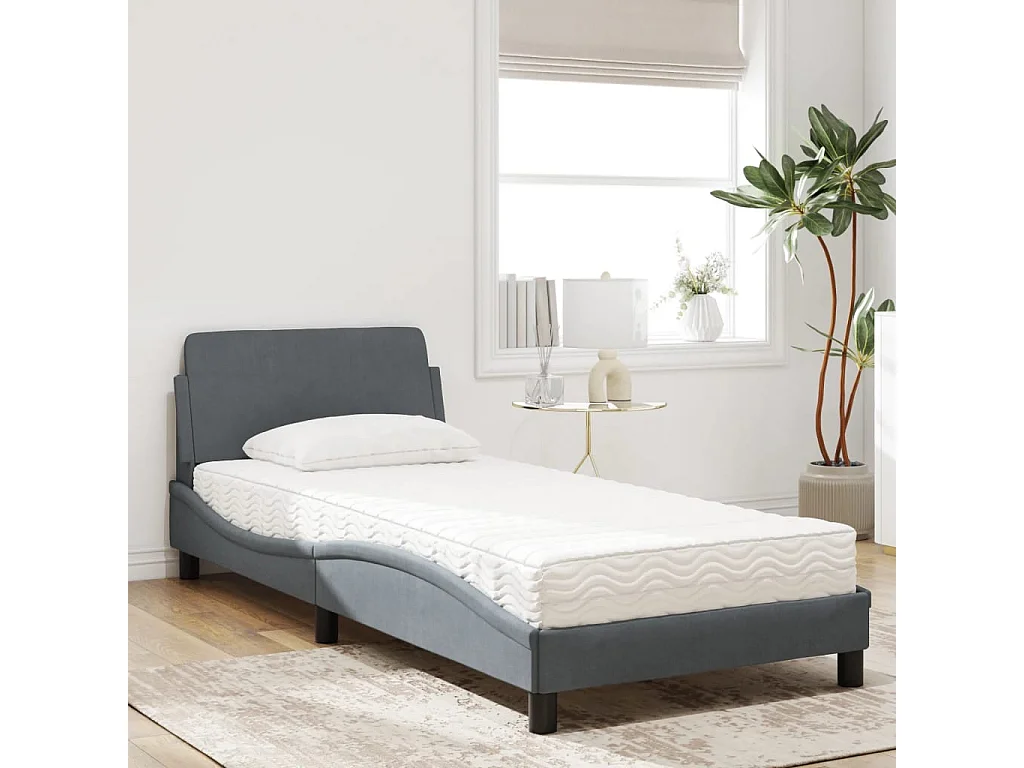 Bed met matras fluweel donkergrijs 90x190 cm BE513513