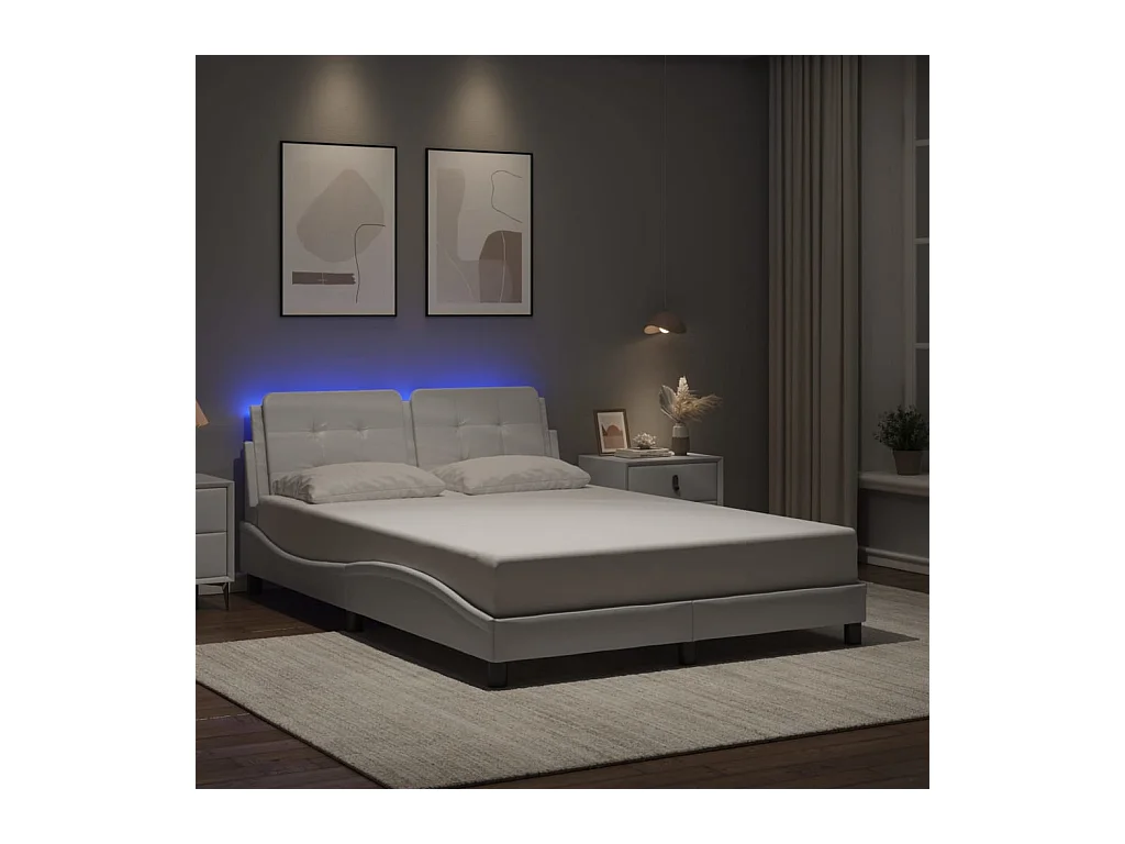 Cama 140x190 cm - con luces LED cuero sintético blanco ES186396