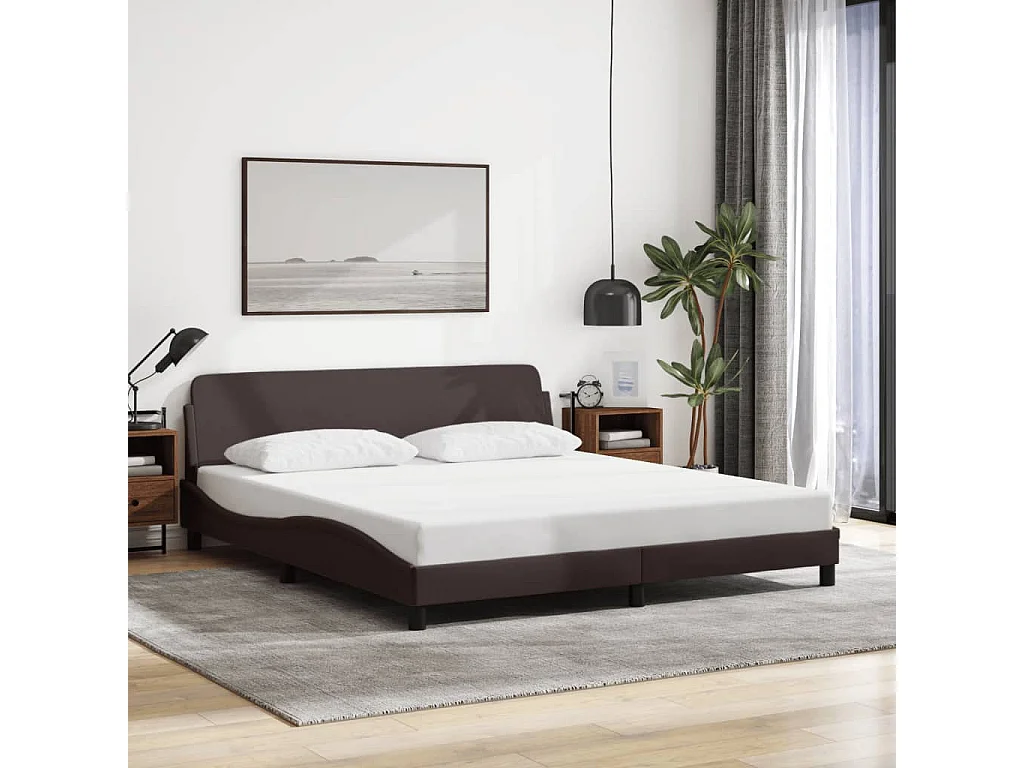 Cama 160x200 cm tecido castanho-escuro PT398842