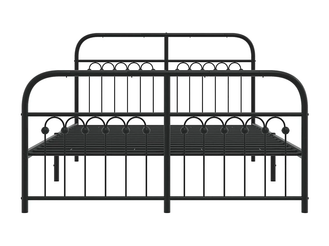 Lit double métal + tête de lit/pied de lit noir 140x190 cm FR52423