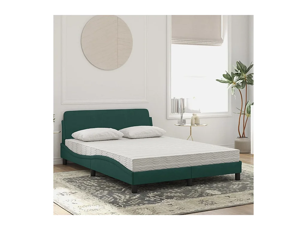 Lit adulte + matelas vert foncé 120x200 cm velours FR60639