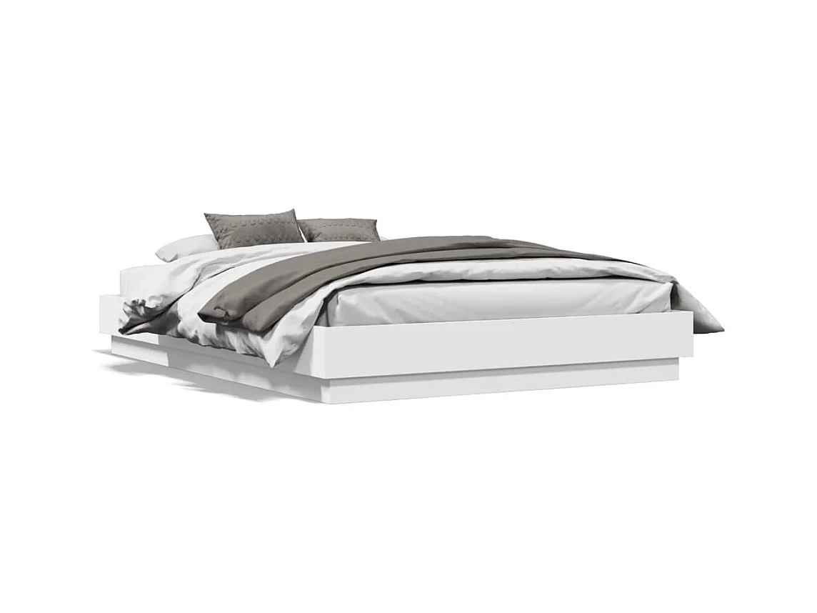 Lit double blanc 135x190 cm bois d'ingénierie FR52002