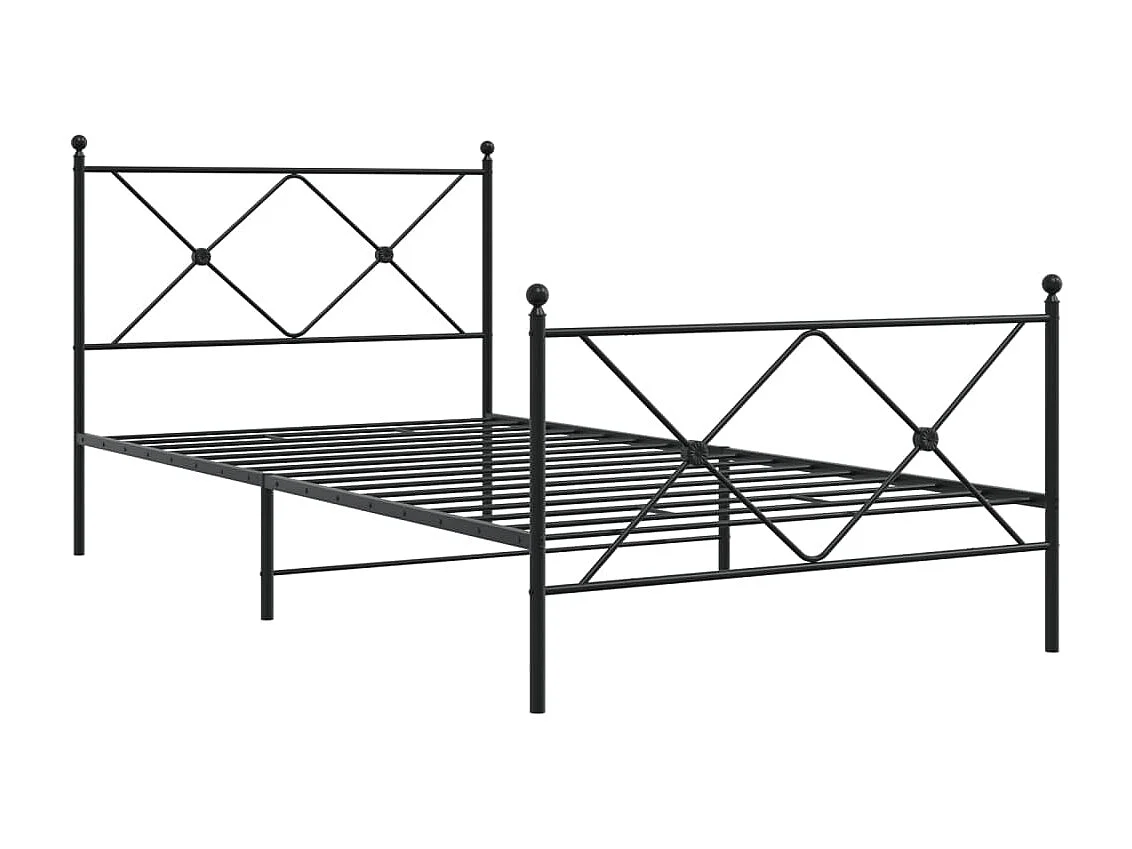 Lit simple métal + tête de lit/pied de lit noir 100x190 cm FR15751