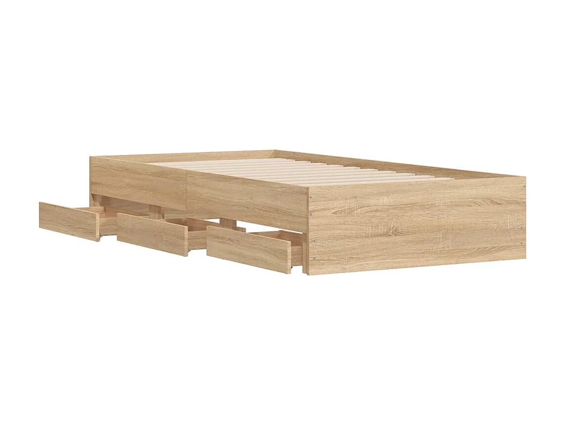 Lit simple et tiroirs chêne sonoma 90x200cm bois d'ingénierie FR36676